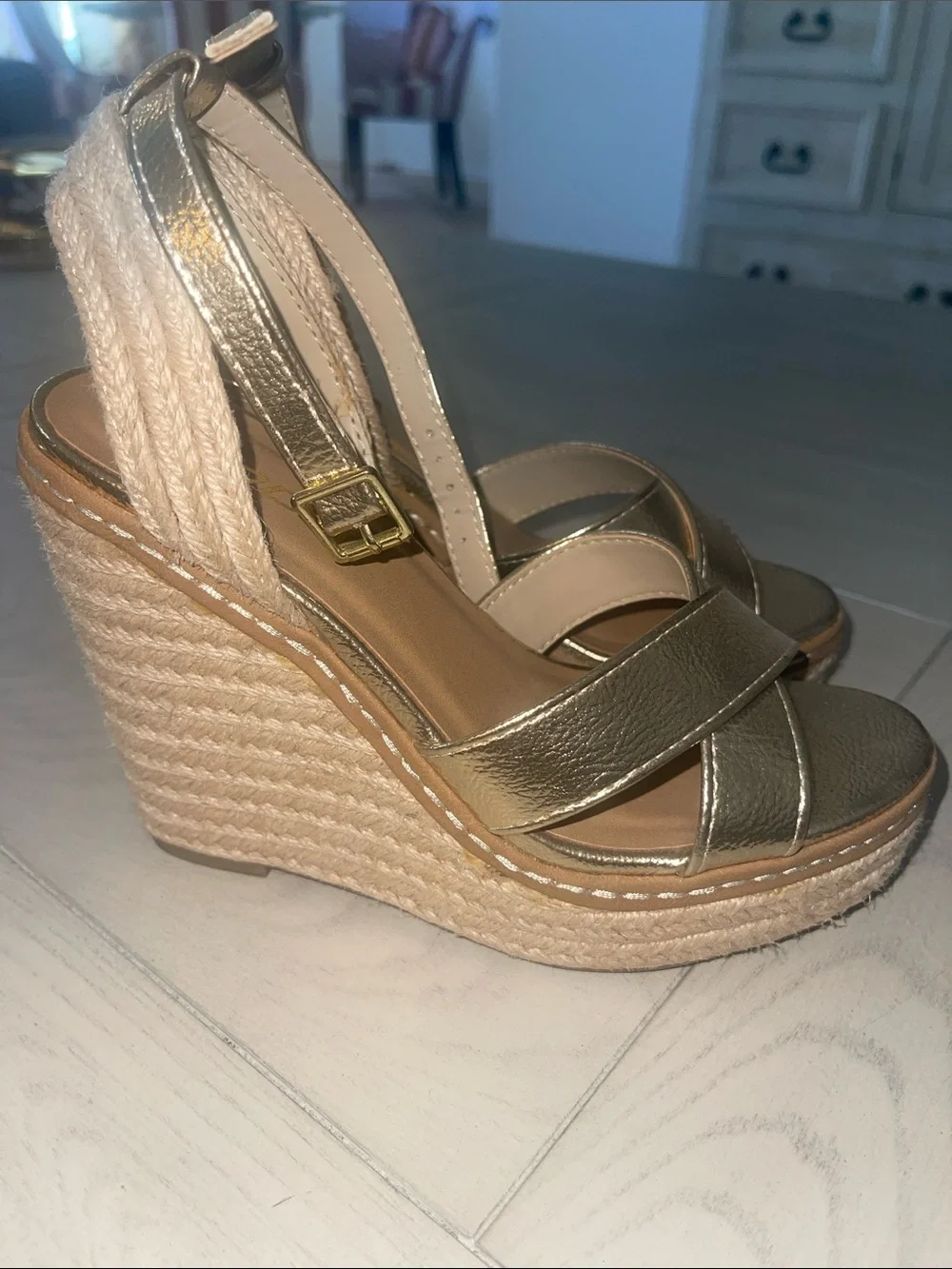 Soda Metallic Gold Espadrille Wedge Sandals
